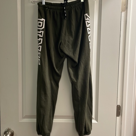 Pink army green with white logo down leg drawstring jogging pants - Picture 4 of 5